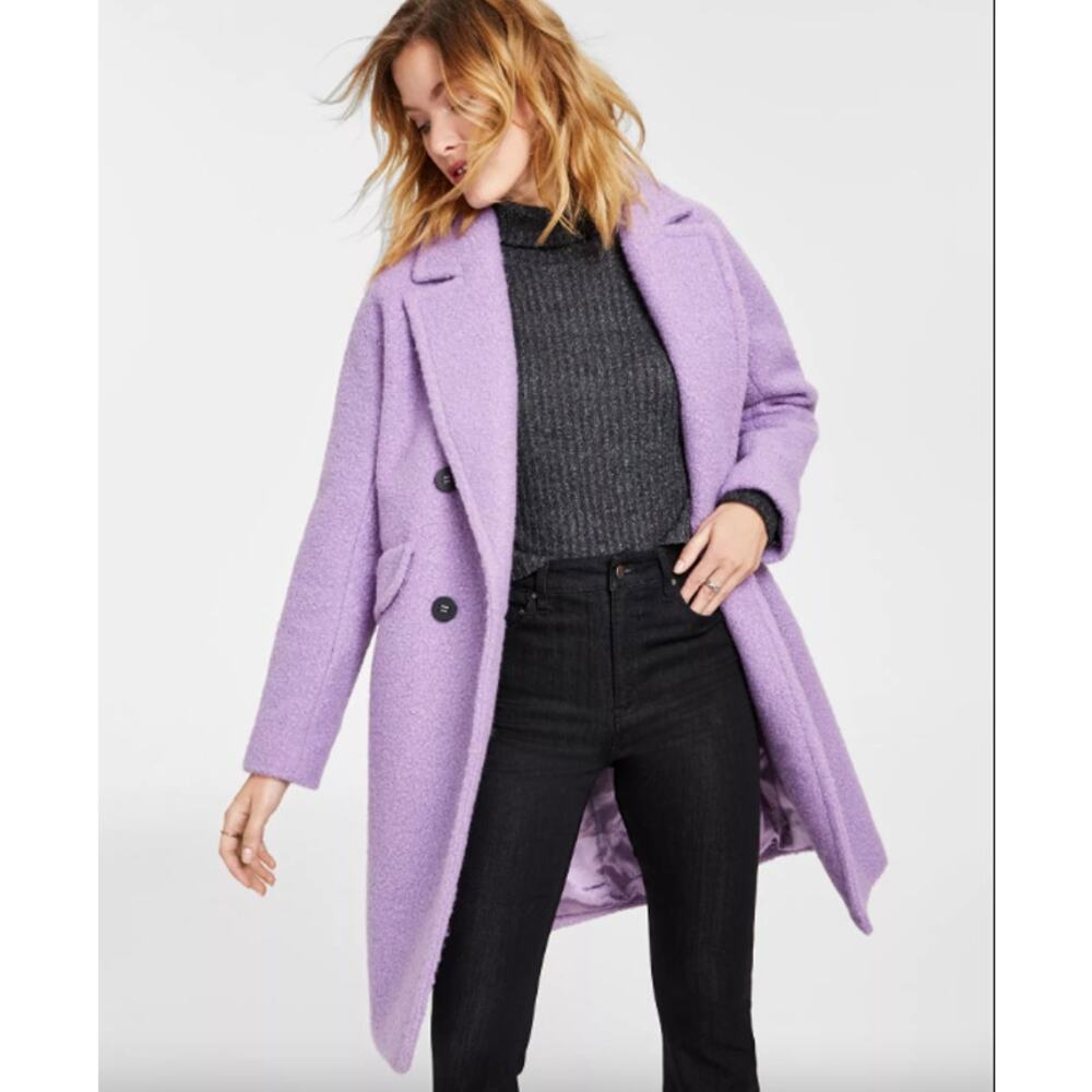 BCBGeneration Womens Double-Breasted Boucle Walker Coat Purple Iris Size XL